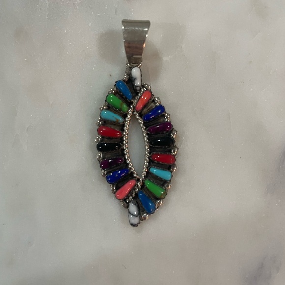 Jewelry - Native American Navajo sterling silver multi-stone cluster pendant